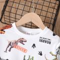 2pcs Kid Boy Animal Dinosaur Print Pullover Sweatshirt and Elasticized Pants Set OffWhite image 2