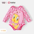 Looney Tunes Baby Girl Allover Print/Ribbed Long-sleeve Romper Pink image 1