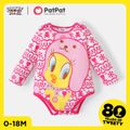 Looney Tunes Baby Girl Allover Print/Ribbed Long-sleeve Romper Pink image 1