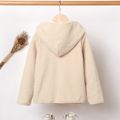 Kid Boy/Kid Girl Bear Embroidered Solid Color Thick Polar Fleece Hooded Coat Beige image 3