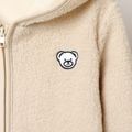 Kid Boy/Kid Girl Bear Embroidered Solid Color Thick Polar Fleece Hooded Coat Beige image 4
