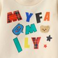 2pcs Baby Boy/Girl Letter Print Long-sleeve Sweatshirt and Jeans Set Almond Beige image 3