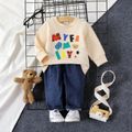 2pcs Baby Boy/Girl Letter Print Long-sleeve Sweatshirt and Jeans Set Almond Beige image 1