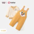 Looney Tunes 2pcs Baby Boy/Girl Rabbit Graphic Corduroy Overalls and Long-sleeve Striped Sweatshirt Set Yellow image 2