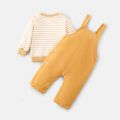 Looney Tunes 2pcs Baby Boy/Girl Rabbit Graphic Corduroy Overalls and Long-sleeve Striped Sweatshirt Set Yellow image 3