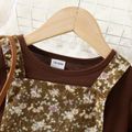 2pcs Toddler Girl Sweet Puff-sleeve Tee and Floral Print Corduroy Overall Dress Set Brown image 3