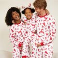 Christmas Family Matching Allover Deer Print Long-sleeve Naia Pajamas Sets (Flame Resistant) White image 1