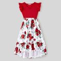 Valentine's Day Family Matching Solid Spliced Floral Print High Low Hem Dresses and Short-sleeve Colorblock Polo Shirts Sets Multi-color image 2
