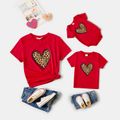 Valentine's Day Mommy and Me Leopard Heart Print Red Short-sleeve T-shirts Red image 1