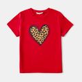Valentine's Day Mommy and Me Leopard Heart Print Red Short-sleeve T-shirts Red image 2
