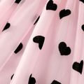 Kid Girl Heart Embroidered Flounce One Shoulder Mesh Splice Long-sleeve Dress Pink image 5