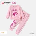Barbie 2pcs Toddler Girl Character Letter Print Cotton Pullover Sweatshirt and Elasticized Pants Set Pink image 1