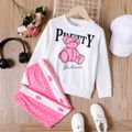 2pcs Kid Girl Letter Bear Print Sweatshirt and Allover Print Pink Pants Set Pink image 1