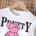 2pcs Kid Girl Letter Bear Print Sweatshirt and Allover Print Pink Pants Set Pink image 2