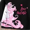 2pcs Kid Girl Unicorn Print Tee and 3d Bowknot Design Heart Glitter Mesh Skirt Set Pink image 3