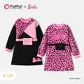 Barbie Kid Girl Leopard Print/Colorblock Waist Bag Design Sweatshirt Dress Pink image 2