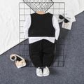100% Cotton 2pcs Baby Boy Long-sleeve Faux-two Tee and Letter Design Sweatpants Set Black image 2