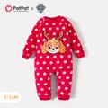 PAW Patrol Little Boy/Girl Animal Design Polka Dots Long-sleeve Thermal Flannel Jumpsuit Red image 1