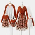 Family Matching Solid Ribbed Spliced Heart Graphic Mesh Dresses and Colorblock Raglan-sleeve Striped T-shirts Sets Orange image 1