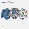 DC Super Friends Baby Boy Allover Print Long-sleeve Romper White image 2