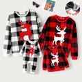 Christmas Family Matching Reindeer Graphic Thickened Flannel Long-sleeve Plaid Tops ColorBlock image 1