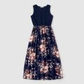 Family Matching Sleeveless Floral Print Spliced Midi Dresses and Short-sleeve Striped T-shirts Sets Blue image 2