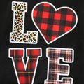 2pcs Kid Girl Letter Embroidered Sweatshirt and Red Plaid Skirt Set Black image 4