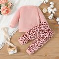 2pcs Baby Girl Animal Embroidered Long-sleeve Fuzzy Sweatshirt and Leopard Pants Set Pink image 2