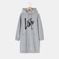 Mommy and Me Letter Print Grey Long-sleeve Hoodie Dress Grey image 2