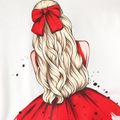 2pcs Kid Girl Christmas Figure Print Tee and 3D Floral Design Red Mesh Skirt Set Red image 2