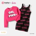 Barbie 2pcs Kid Girl Letter Print Sleeveless Dress and Cotton Sweatshirt Set Roseo image 1