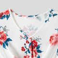 Family Matching Cotton Short-sleeve Colorblock T-shirts and Floral Print Flutter-sleeve Ruffle Hem Dresses Sets Peacockblue image 3