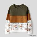 Family Matching Colorblock Floral Print Spliced Long-sleeve Waffle Tops Color block image 5