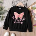 Kid Girl 3D Butterfly Design Letter Print Pullover Sweatshirt Black image 1