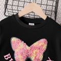 Kid Girl 3D Butterfly Design Letter Print Pullover Sweatshirt Black image 4