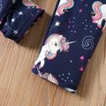 Kid Girl Sweet Unicorn Print Elasticized Leggings Dark Blue image 4