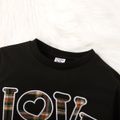 2pcs Kid Girl Letter Embroidered Sweatshirt and Plaid Pleated Skirt Set Black image 2