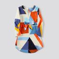 Family Matching Geo Print Notch Neck Belted Dresses and Long-sleeve Colorblock T-shirts Sets Colorful image 5