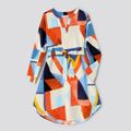 Family Matching Geo Print Notch Neck Belted Dresses and Long-sleeve Colorblock T-shirts Sets Colorful image 2
