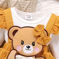 2pcs Baby Girl 100% Cotton Bear Graphic Ruffle Trim Long-sleeve Faux-two Romper & Headband Set Ginger image 3