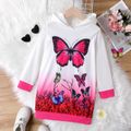 Kid Girl Butterfly Print Colorblock Hooded Sweatshirt Dress Pink image 1