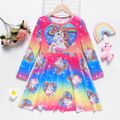 Kid Girl Unicorn Rainbow Print Long-sleeve Dress Multi-color image 1