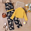 2pcs Kid Girl Floral Print Sleeveless Belted Jumpsuits and Lapel Collar Jacket Set Ginger image 2