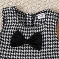 2pcs Baby Girl Solid Long Tee and Bow Front Ruffle Trim Gingham Tank Dress Set BlackandWhite image 4