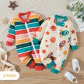 2-Pack Baby Boy/Girl Long-sleeve Zipper Graphic Jumpsuits Set MultiColour image 1