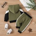 2pcs Baby Boy Long-sleeve Colorblock Spliced Hoodie & Sweatpants Set Army green image 2
