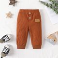 Baby Boy/Girl Letter Patch Detail Solid Waffle Pants Brown image 1