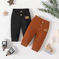 Baby Boy/Girl Letter Patch Detail Solid Waffle Pants Brown image 2