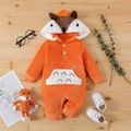 Baby Boy/Girl 3D Fox Ears Hooded Long-sleeve Fuzzy Jumpsuit Orange image 1