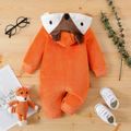 Baby Boy/Girl 3D Fox Ears Hooded Long-sleeve Fuzzy Jumpsuit Orange image 2